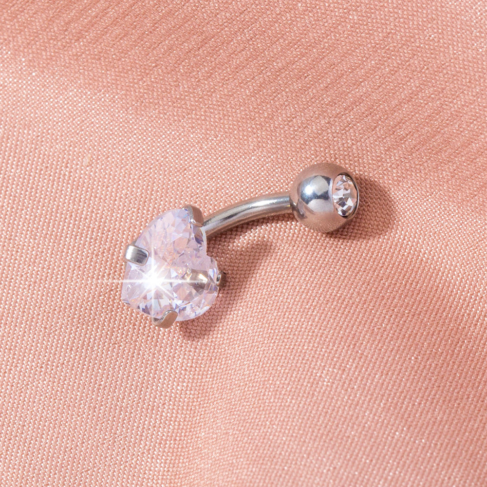 Stainless Steel Heart-shaped Zircon Navel Pin Human Body Piercing Jewelry Woman