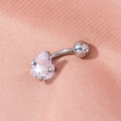 Stainless Steel Heart-shaped Zircon Navel Pin Human Body Piercing Jewelry Woman