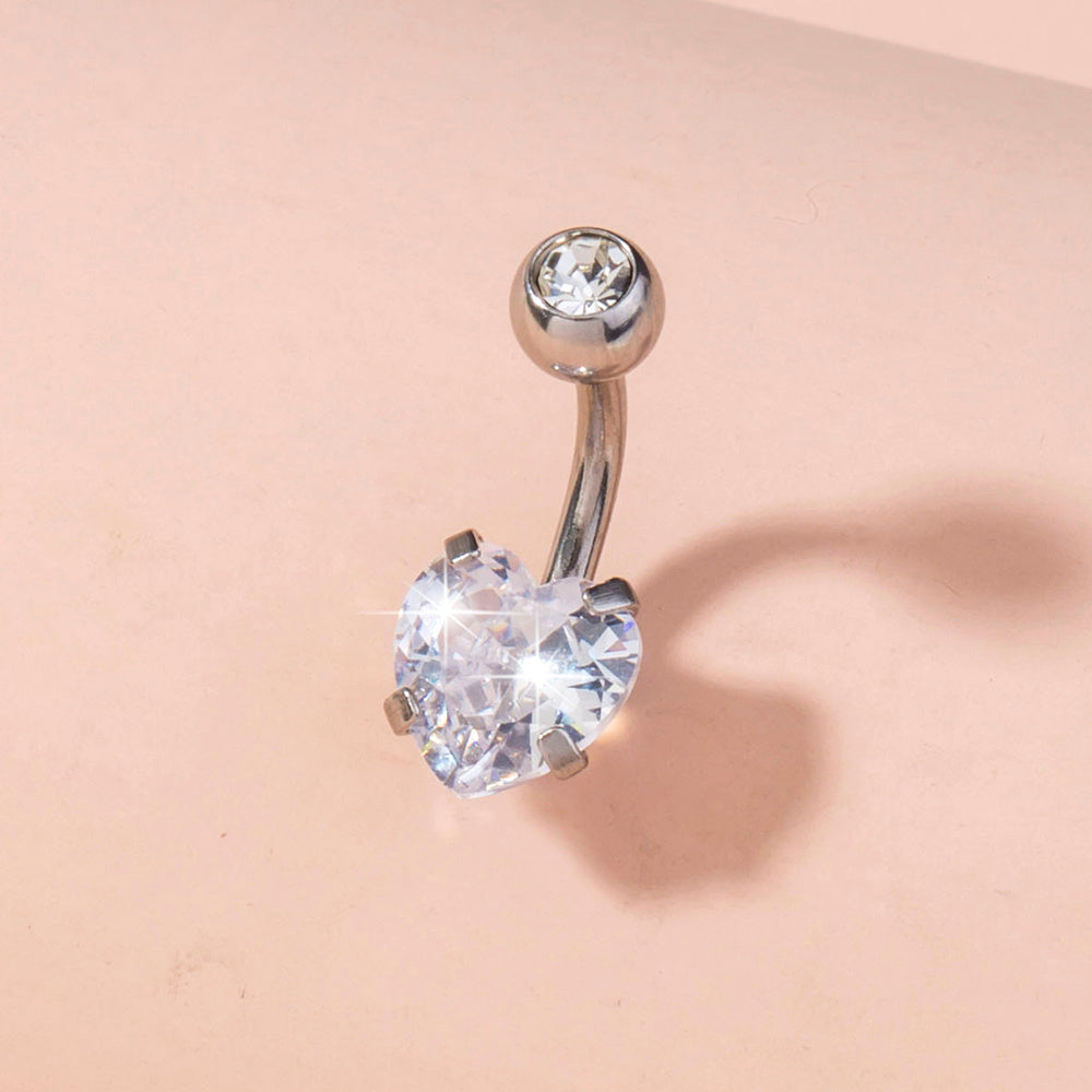 Stainless Steel Heart-shaped Zircon Navel Pin Human Body Piercing Jewelry Woman