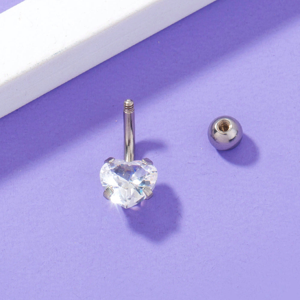 Stainless Steel Heart-shaped Zircon Navel Pin Human Body Piercing Jewelry Woman